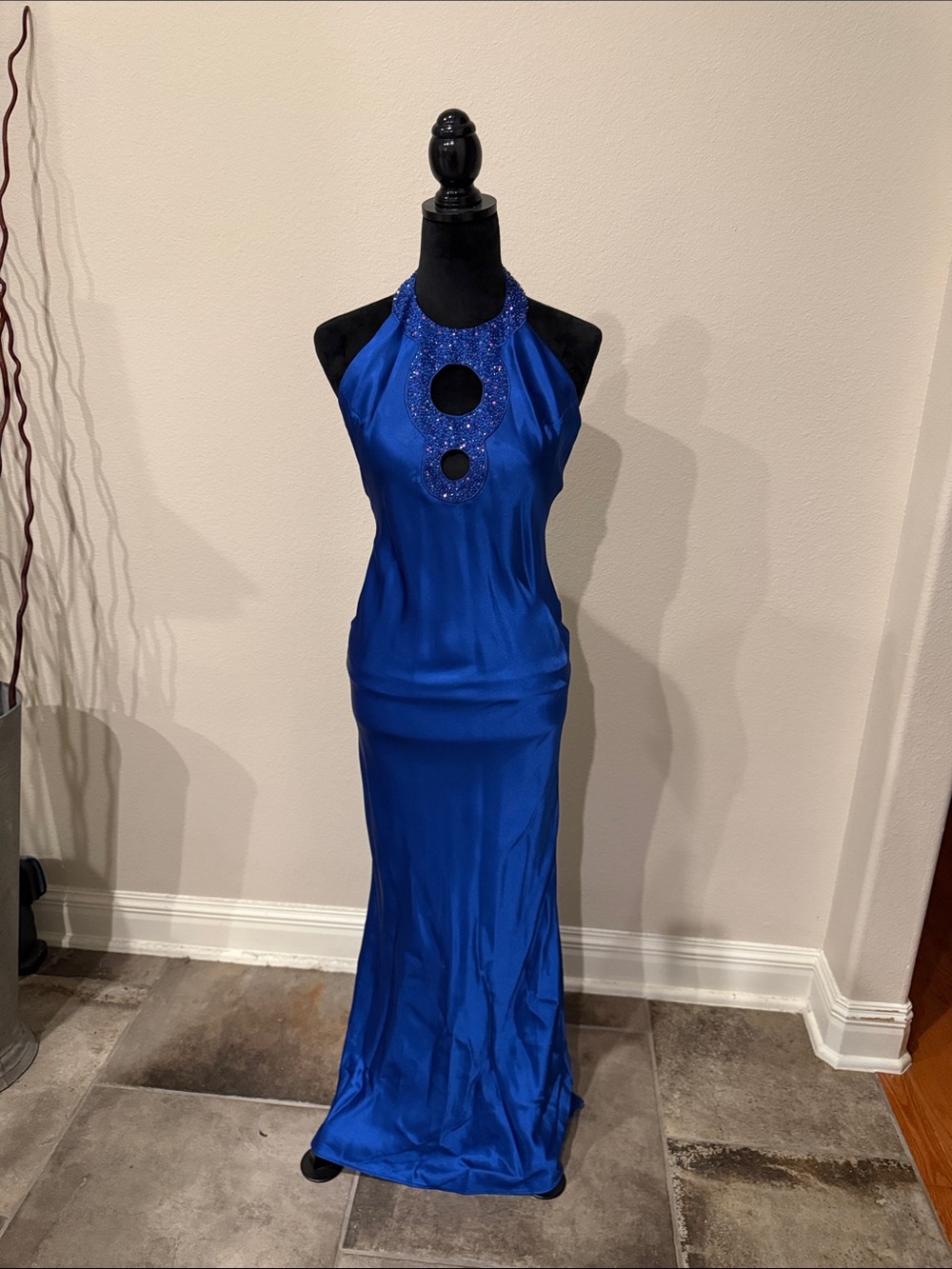 Beaded Halter Prom Gown in Royal Blue
